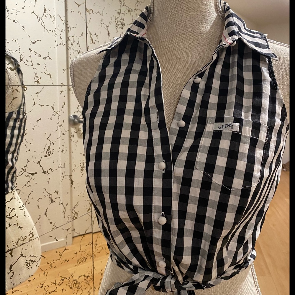 Vintage 90s Guess crop tie top gingham